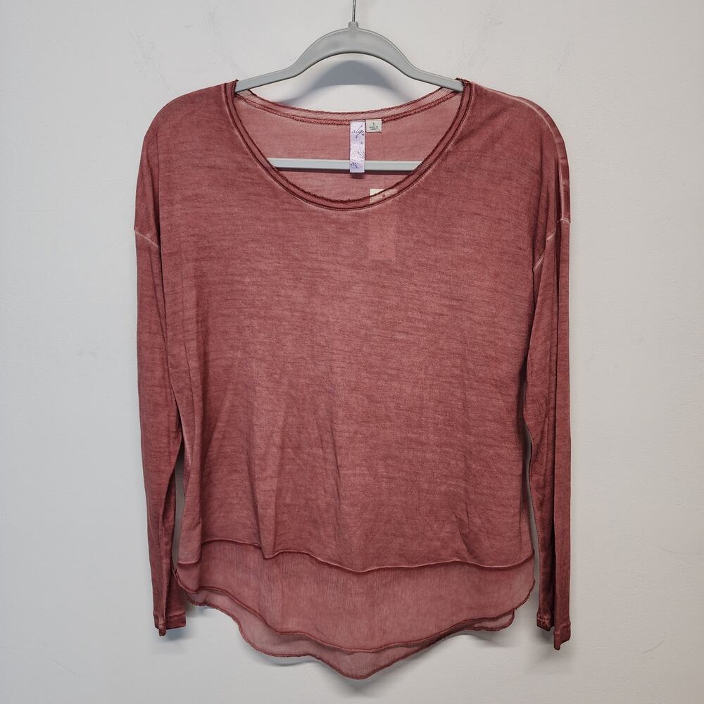 Alya Womens Burnout Shirt Top Size S Mauve Chiffon Long Sleeve Scoop Neck Indie